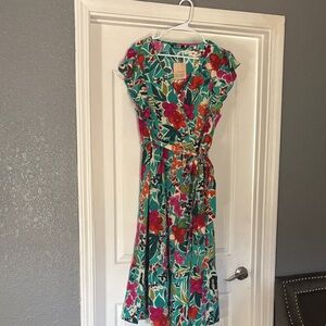 BloomChic Vibrant Floral Midi Dress - Green and Red